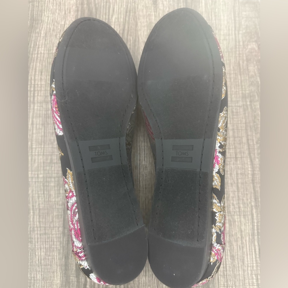 TOMS Darcy Metallic Floral Brocade Flats Loafer Slip on - Picture 5 of 6